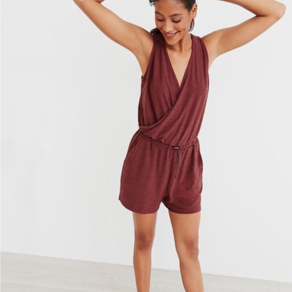 Breathe ON Cross-Front V-Neck Romper -- 3.5-inch inseam